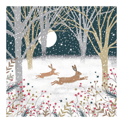 Running Hares - RSPB Small Square Christmas 10 Card Pack