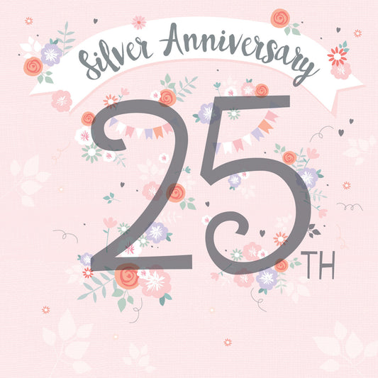 Anniversary Card - Floral Silver 25th (Open)