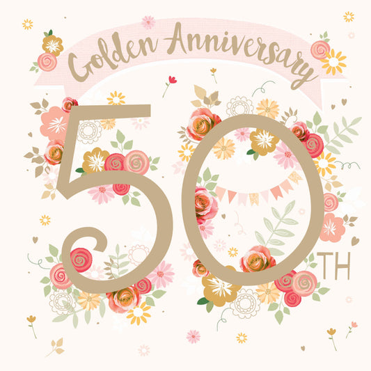 Anniversary Card - Floral 50th (Your Gold Anniversary)