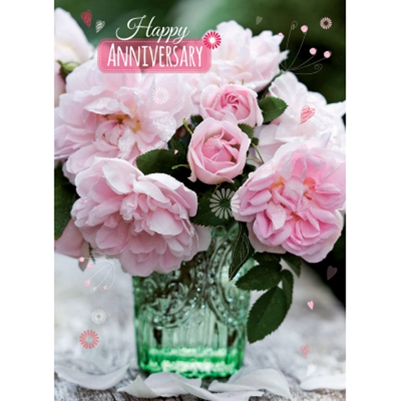 Anniversary Card - Peonies (Open)