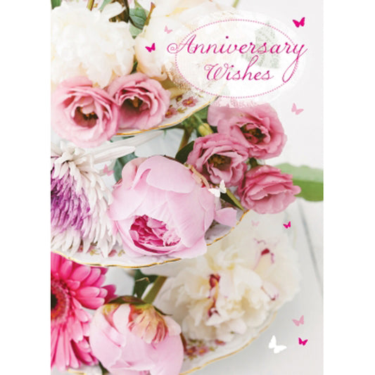 Anniversary Card - Floral Cake Stand (Open)
