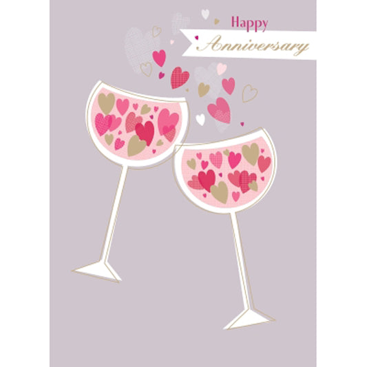Anniversary Card - Glasses Full of Hearts (Open)