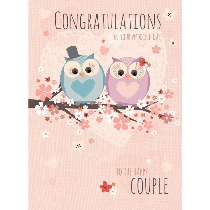 Wedding Card - Owls On Branch