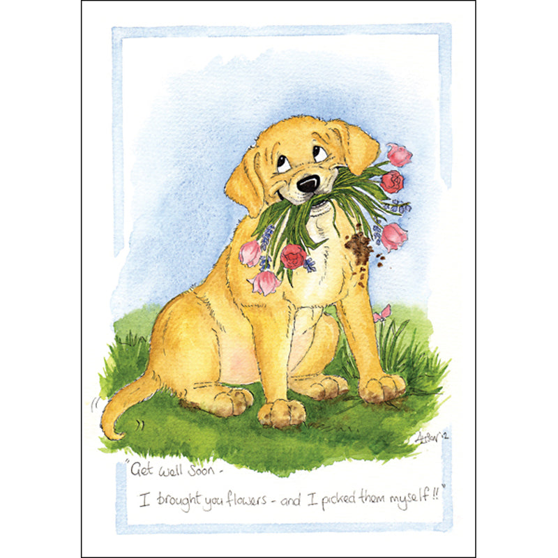 Alison's Animals Card - I Brought You Flowers