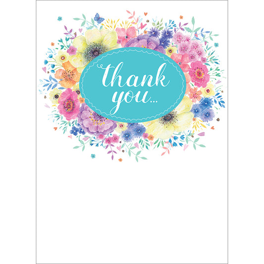 Thank You Card - Floral Circle & Bow